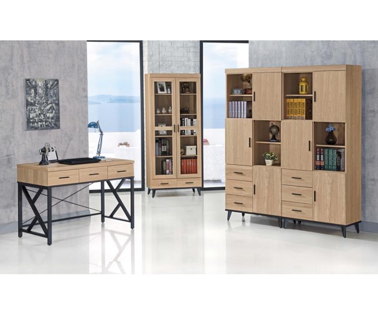 麥瑞特黃橡木4尺三抽書桌